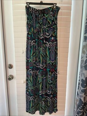 Soma Black and Multicolor Paisley-Print Maxi Strapless Bandeau Dress